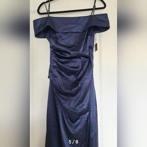 VINCE CAMUTO Women's Off-Shoulder Ruched-Waist Evening Dress in Navy, 4